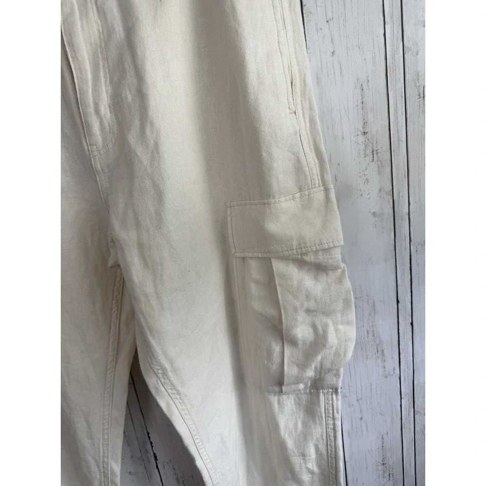 Banana Republic Cargo Pants Mens 33 X 32 Beige Slim Straight Linen Blend NWT